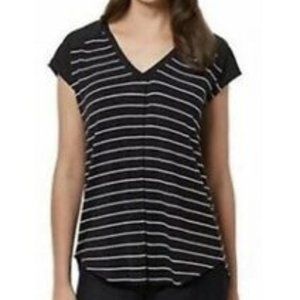 Adrienne Vittadini Stripe Blouse Black White Large